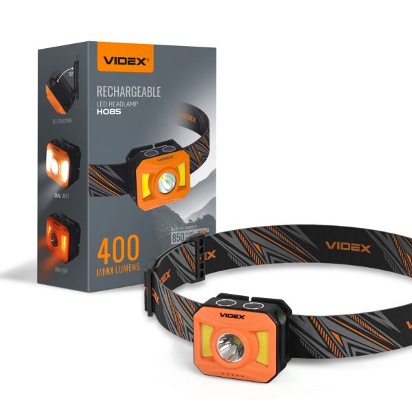 Фонарик налобний VIDEX  400Lm 5000K (VLF-H085-OR/27529)