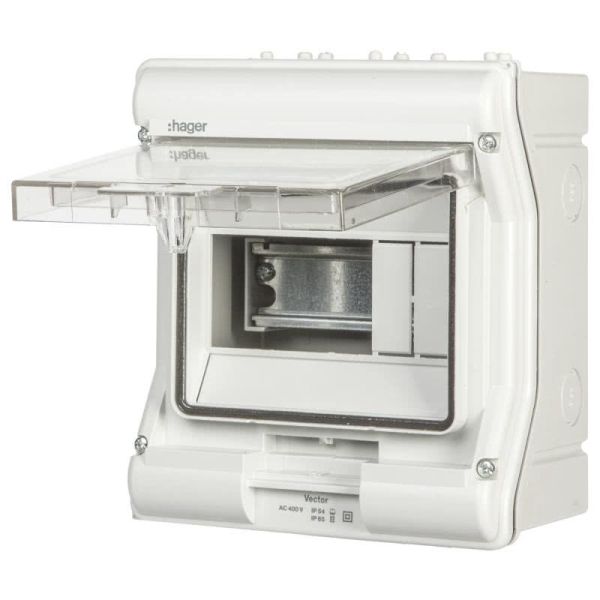 Hager Vector щит розподільчий зовн.устан.  6 мод. прозорі дверцята, IP54/65 (VE106D)