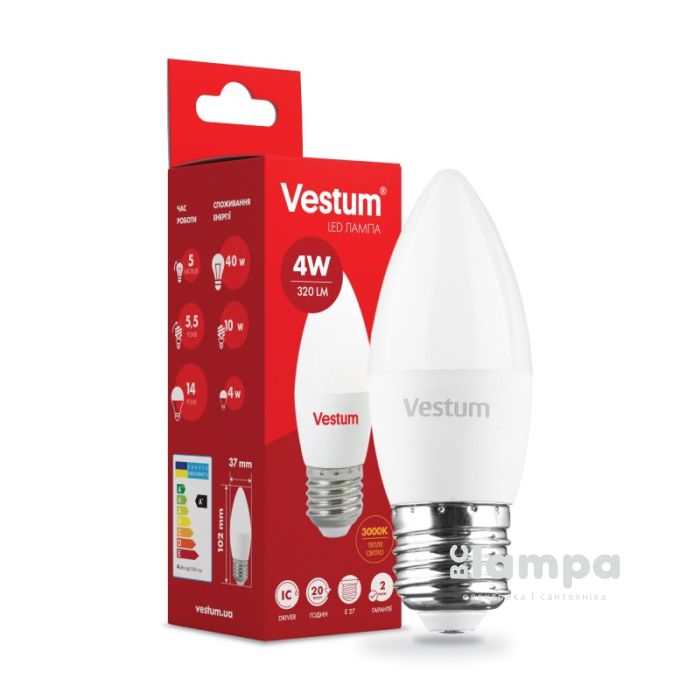 Лампа VESTUM LED  C37  4W Е27 3000K 220V (1-VS-1306)