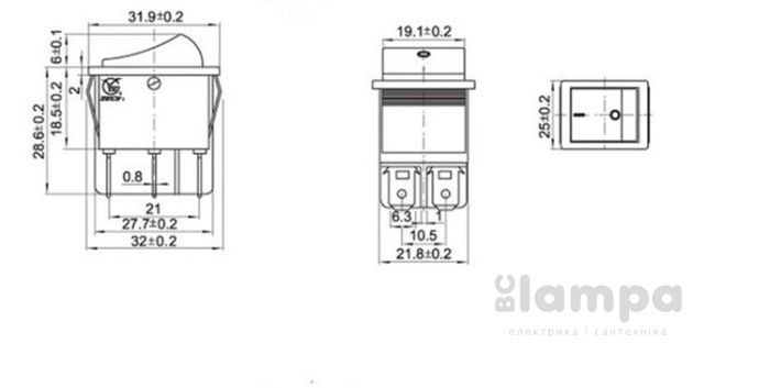 Перемикач клавішний КП -  2и 20A/220W красный KSD4-201N (505395к/169976)