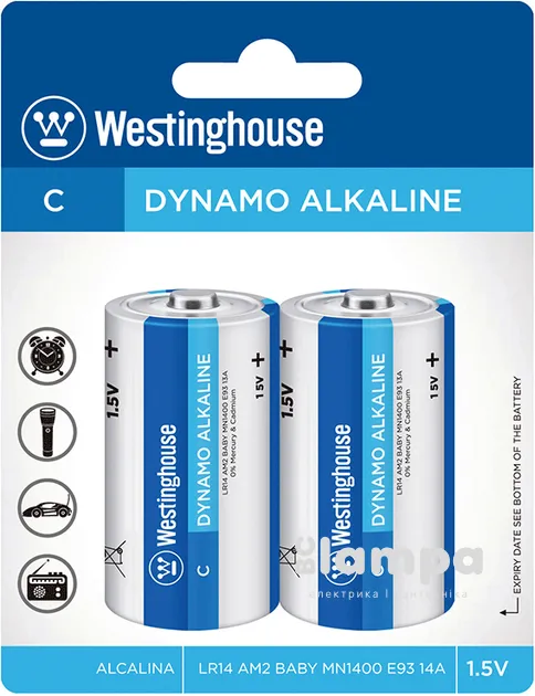 Батарейка WESTINGHOUSE Dynamo Alkaline C/LR14 (LR14-BP2) - ціна за1шт.