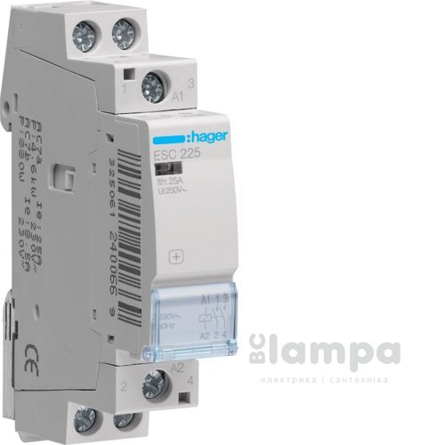 Контактор Hager ESC225 25А 2HВ 230V 1мод (2NO)