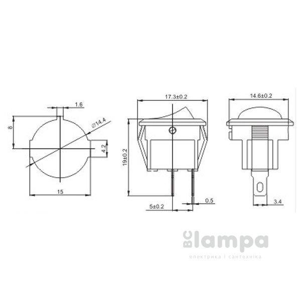 Перемикач клавішний KCD5-2-101 3А/220В B/B Ø16mm (A0140040132)