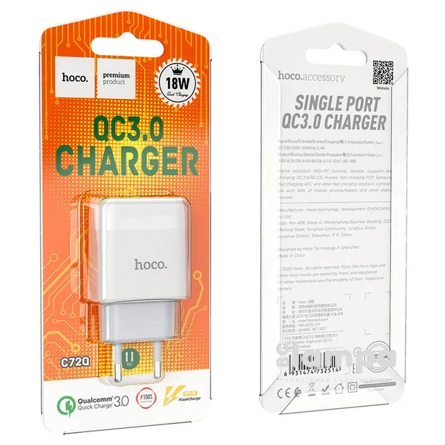 Зарядний пристрій HOCO C72Q 3A 220V-1хUSB мама QC3.0 білий