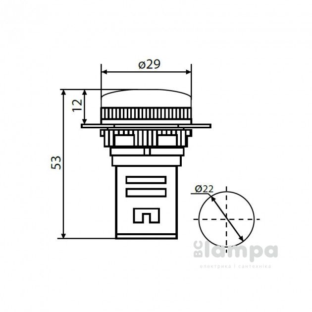 Арматура светосигнальная AD22-22DS красная 12V  plastic (0140030163)