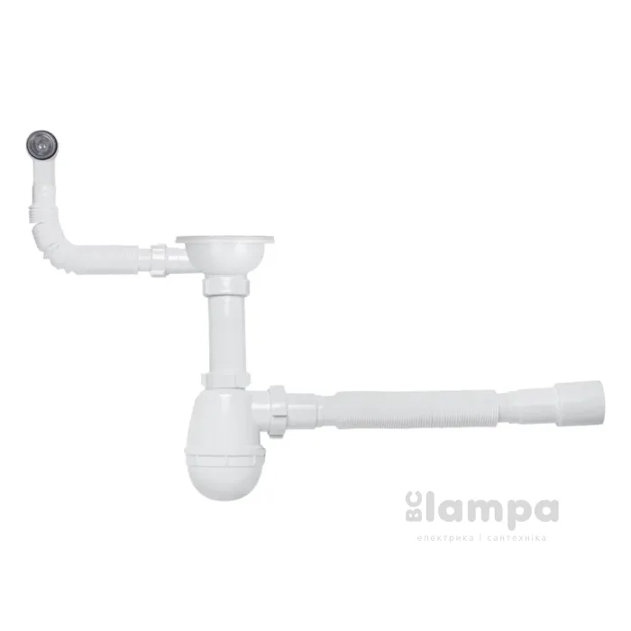 Сифон KRONER (EM1055) кухня 1/2*40 з різьбовим випуском, переливом та гофротрубою (CV021603)