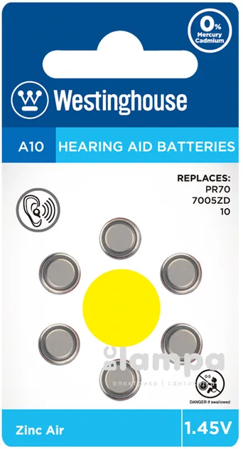 Батарейка для слуховых аппаратов WESTINGHOUSE A10  (блистер 6 шт.)