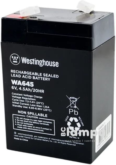Акумулятор terminal WESTINGHOUSE  6V  4.5Ah T1 (WA645N-T1)