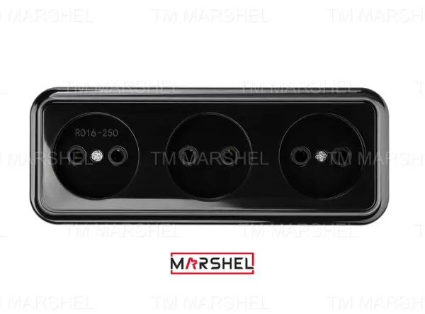 Розетка 3- на без з/к MARSHEL чорна RO16-250