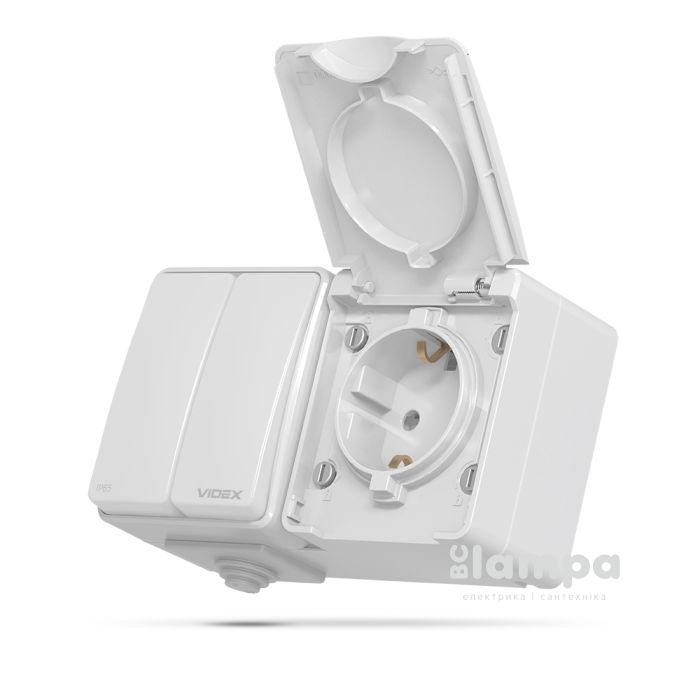 IP65 Блок: вимикач 2кл та розетка 1- на з кришкою З/К зовнішні сірі Videx Binera VF-BNW32-G (25728)
