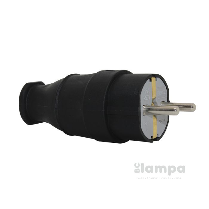 Вилка пряма TECCO с з/к 16А каучук черная (TA 3001)
