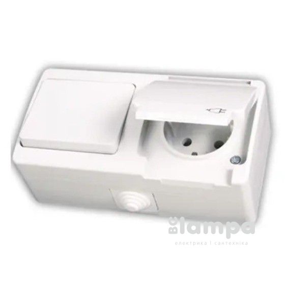 Блок: розетка з/к біла кришка/білий корпус + вимикач 1кл IP54 "Nemli" (07 11 181)