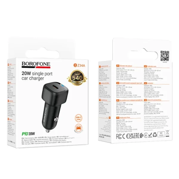 Зарядний пристрій BOROFONE BZ34A 20W Black автомобільний