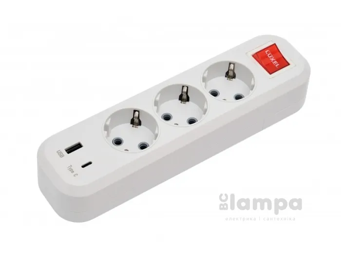 Колодка  3 гн. з з/к + вимикач USB+ Type C Benefice LUXEL (7191)