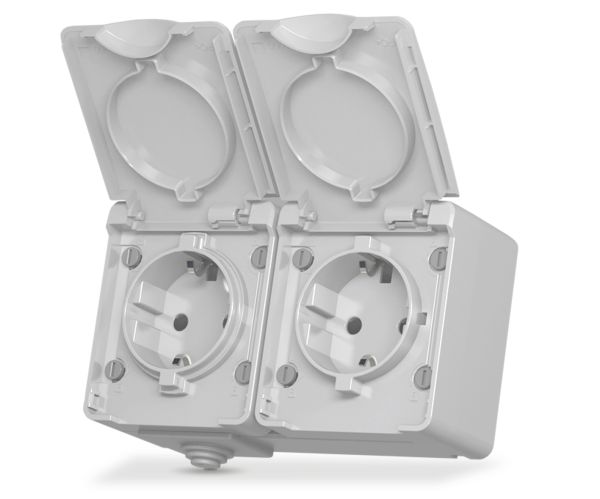 IP65 Розетка 2- на з кришками З/К зовнішня сіра Videx Binera VF-BNW22G-G (pack-5pcs) (25186)