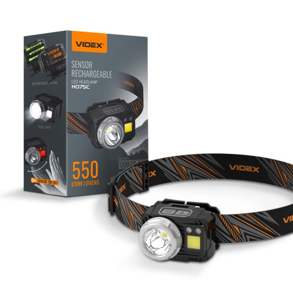 Фонарик налобний VIDEX  550Lm 5000K (VLF-H075C/27298)