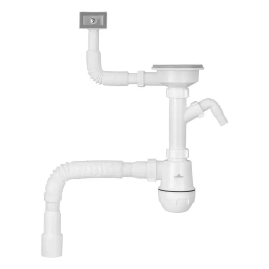 Сифон KRONER для кухонної мийки KRP KS02-1WHI 3 1/2"х40/50 мм з відводом для прал. машини (CV034316)