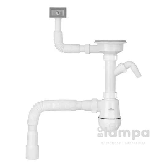 Сифон KRONER для кухонної мийки KRP KS02-1WHI 3 1/2"х40/50 мм з відводом для прал. машини (CV034316)