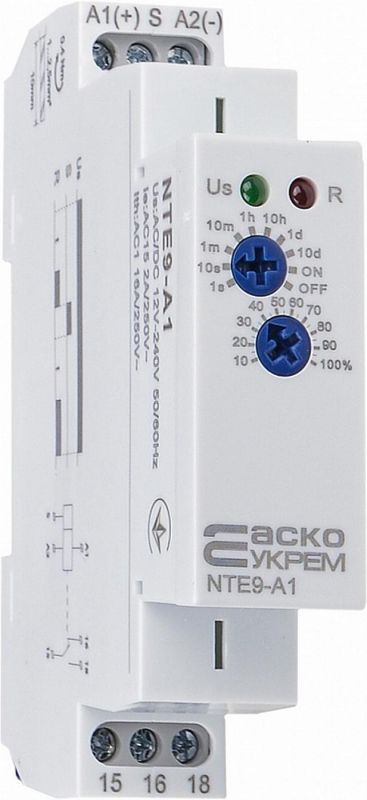 Реле затримки часу на увімкнення NTE9-A1 AC/DC 12-240V АСКО (A0010240001) 1 конт  1 сек.--10 дн.