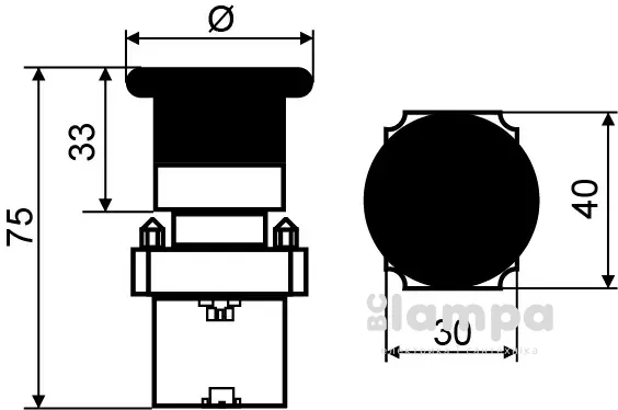 Кнопка АСКО XB2-BS442 безпеки Stop NC поворотна Ø30мм (0140010082)
