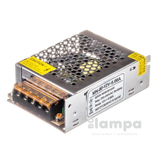 Трансформатор электр. для LED ленты металл ±12V/ 80W(6,6А) 110*80*35 IP20 сетка (1013432)
