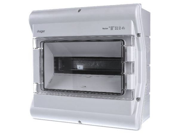 Hager Vector щит розподільчий зовн.устан. 12 мод. прозорі дверцята, IP54/65 (VE112DN)