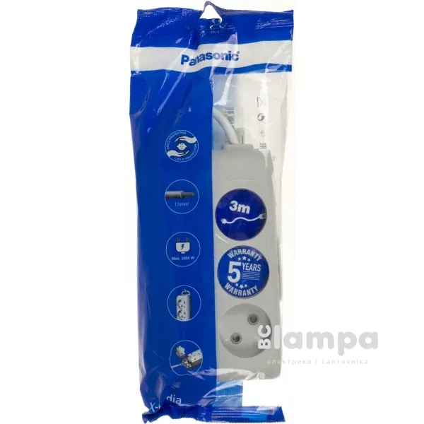 Подовжувач 3гн.  3м  без з/к+ шторки сірий X- tendia (B02332GR-UA) Panasonic