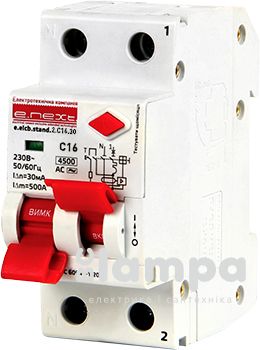 АД, вимикач диф.струму з захистом від надструмів e.NEXT e.elcb.stand 2p C16A 30мА (p0620006) Poland