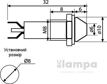 Арматура светосигнальная AD22C-Ø 8 красная 220V АСКО металл/пайка (0140030105)