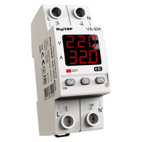 Реле напруги DIGITOP модульне Din VА-32A M2R з контролем струму (166408)