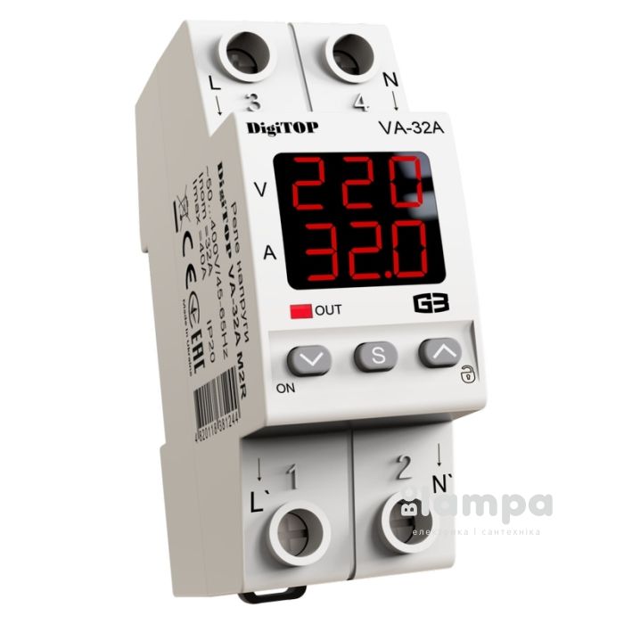 Реле напруги DIGITOP модульне Din VА-32A M2R з контролем струму (166408)