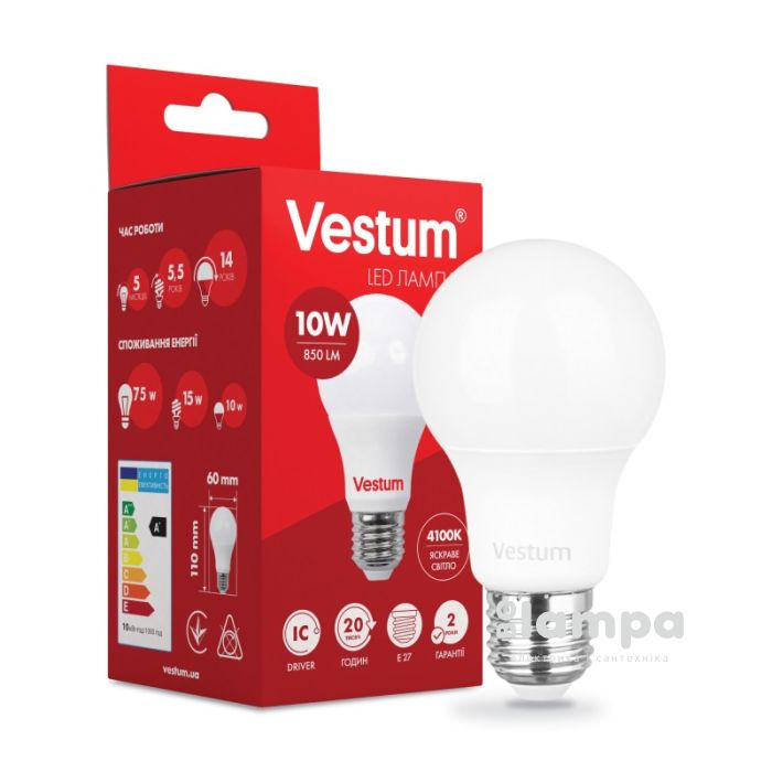 Лампа VESTUM LED  A60 10W Е27 4100K 220V (1-VS-1105)