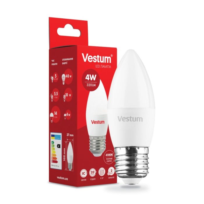 Лампа VESTUM LED  C37  4W Е27 4100K 220V (1-VS-1305)