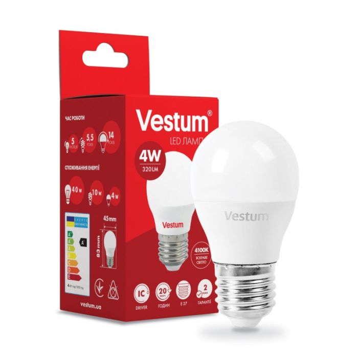 Лампа VESTUM LED  G45  4W Е27 4100K 220V (1-VS-1205)