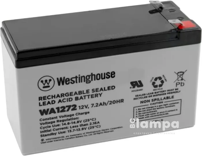 Акумулятор terminal WESTINGHOUSE 12V  7.2Ah F2 (WA1272-F2)